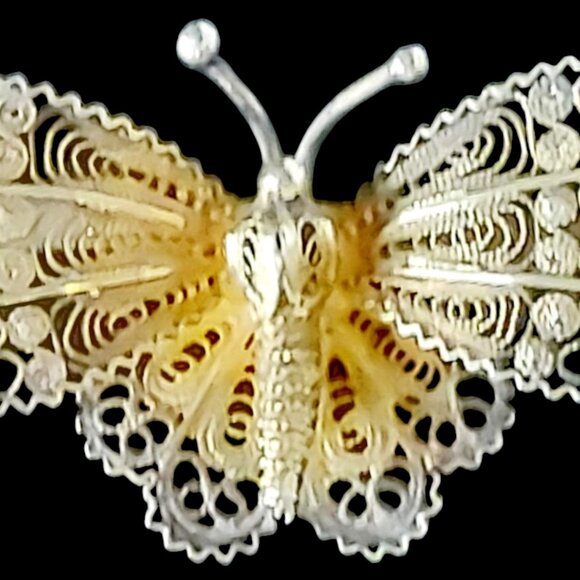 Vintage Mid-Century Gold Vermeil Overlay Filigree Butterfly Brooch/Pin - Picture 4 of 9